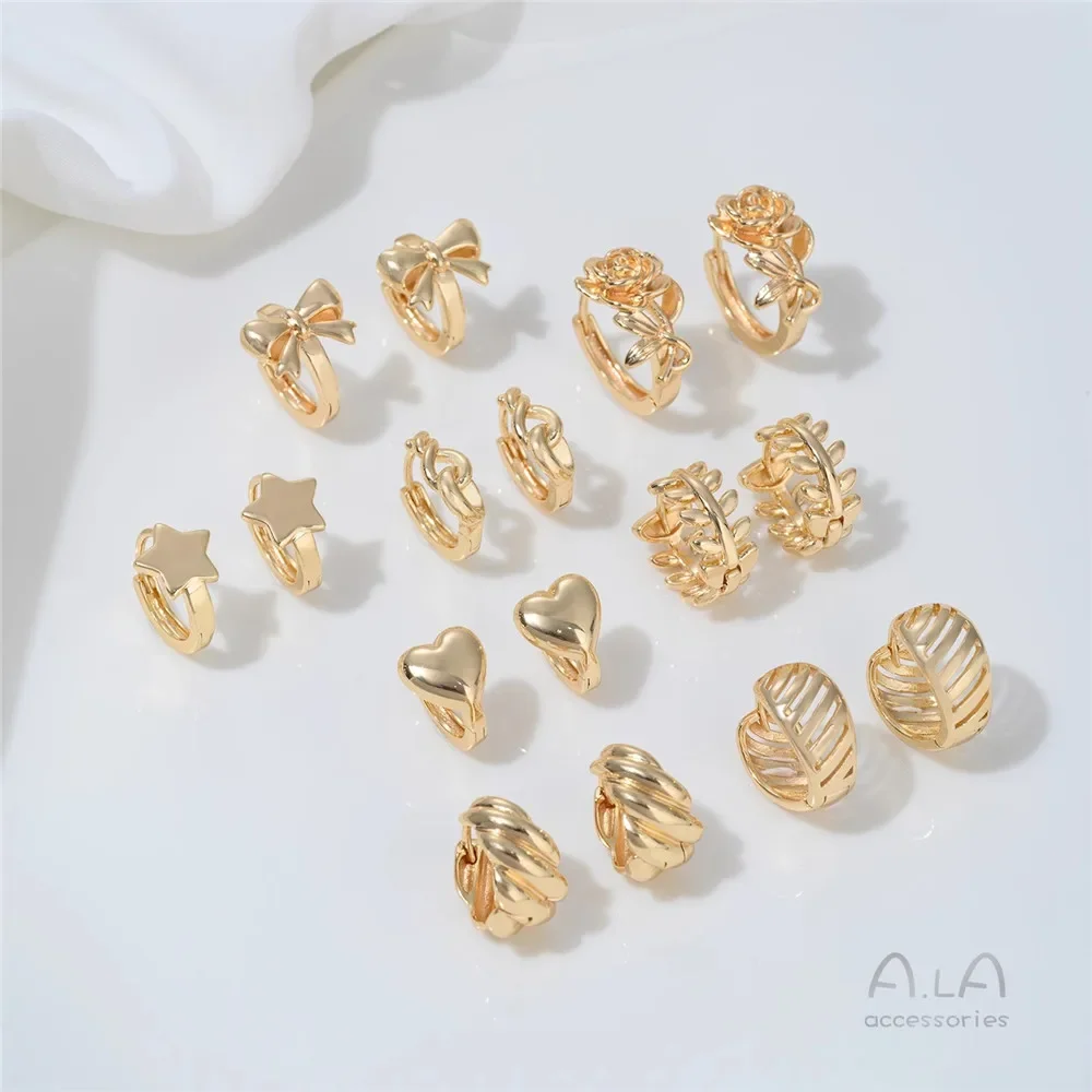 

14K Gold-plated Peach Heart-shaped Earrings, Heart-shaped Ear Buckles, French Ear Hooks, Trendy Fashion, Handcrafted Diy Earring