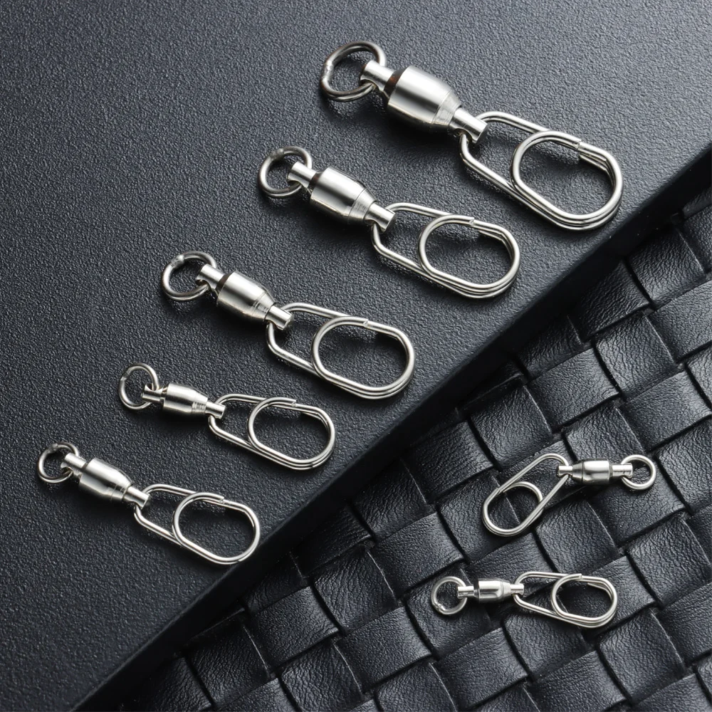 5Pcs/Pack Bearing Swivel Oval Split Rings Strengthen Snap Rolling Jig Connector Lure Connecting Ring Stainless Steel Hooked