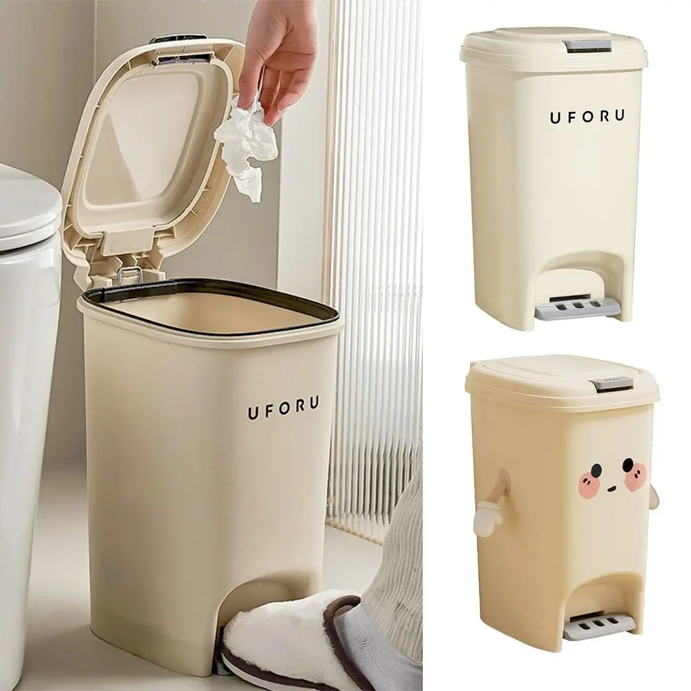 Waterproof 8/10/15/20L Trash Can with Lid Step-on Design Refuse Bin Waste Bin Living Room