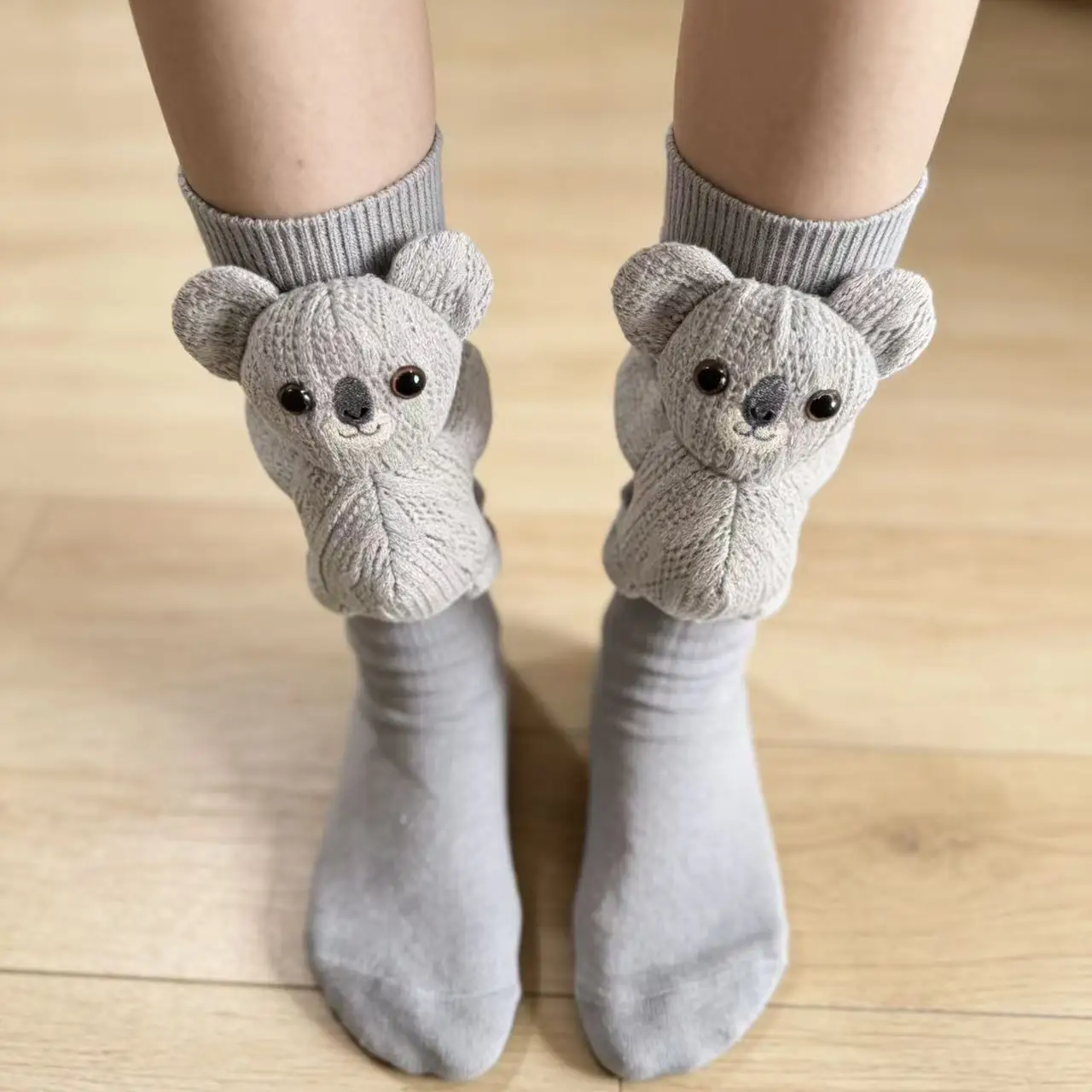 3D Knit Animal Sloth Socks for Women, 2025 Christmas Socks Collection Fun Cute Plush Animals Hug Crew Socks