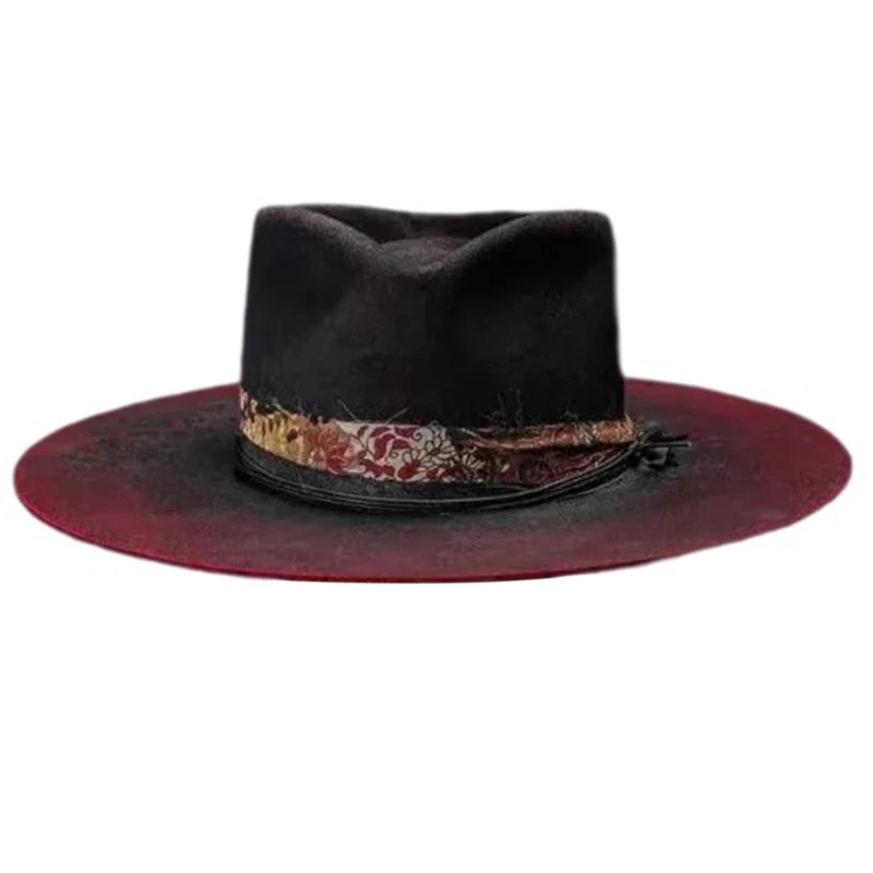 

Distressed Western Hat Cosplay Costume Hat Stage Show Props Hat Halloween Costume Woven Belt Hat Halloween Party Supply