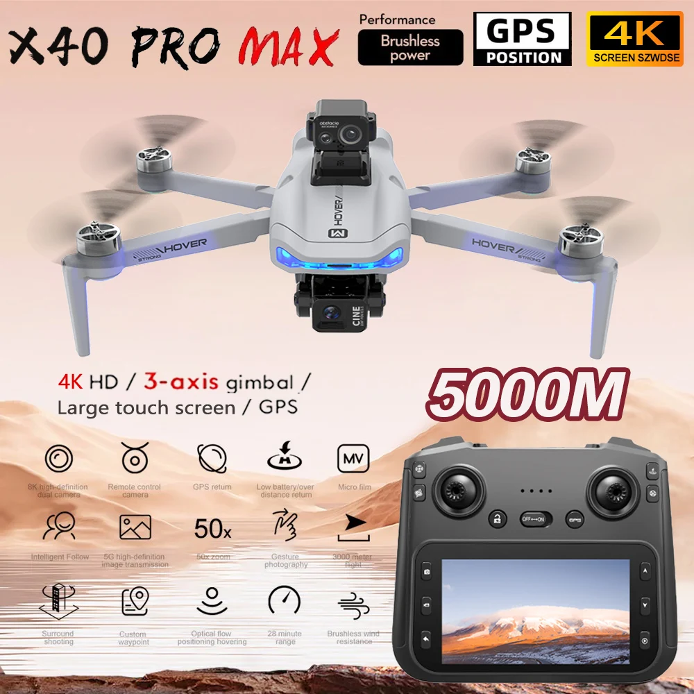 X40 MAX Drone 8K Professional Dual Camera 3-axis gimbal Aerial GPS FPV Brushless Obstacle avoidance Folding Quadcopter Dron Toys