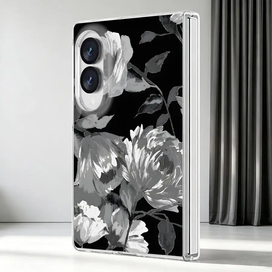 Monochrome Roses Case for Samsung Galaxy Z Fold 8 PC Hard Luxury ZFold8 ZFold 8 Transparent Phone Cover