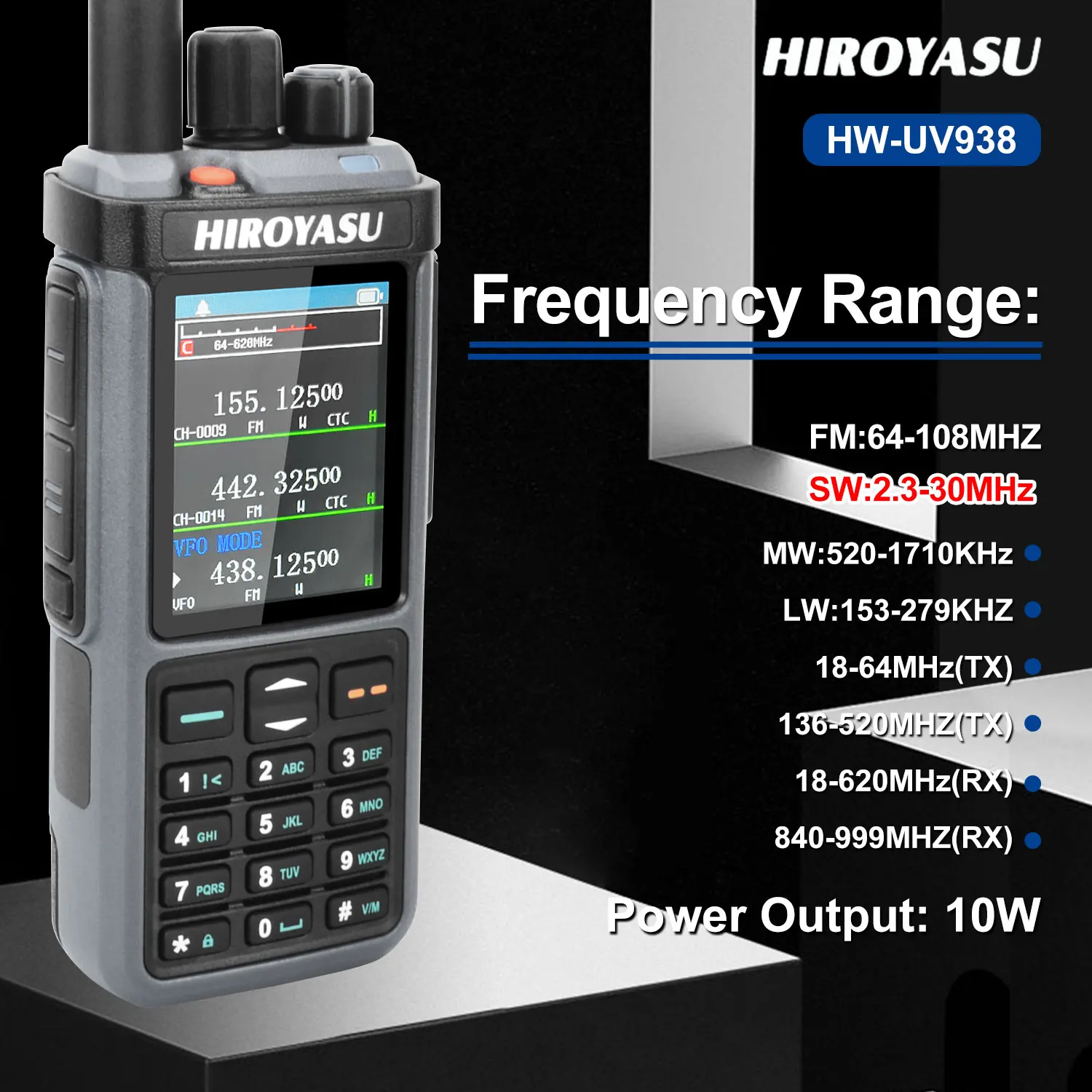 

HIROYASU HW-UV938 CB SSB HF SW MW LW AM FM RX 10 Вт Air Band Многодиапазонный скремблер Поперечный репитер NoAA DTMF Walkie Talkie