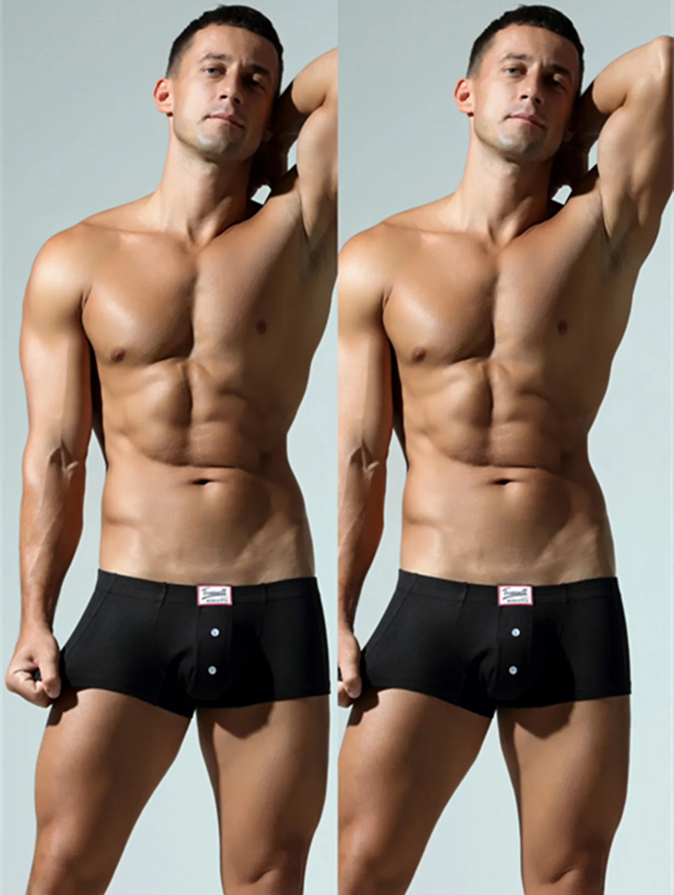2-pack men's flat underwear, high-end fashion, synthetic cotton, solid color, low waist, slim fit, sexy four cornered pants
