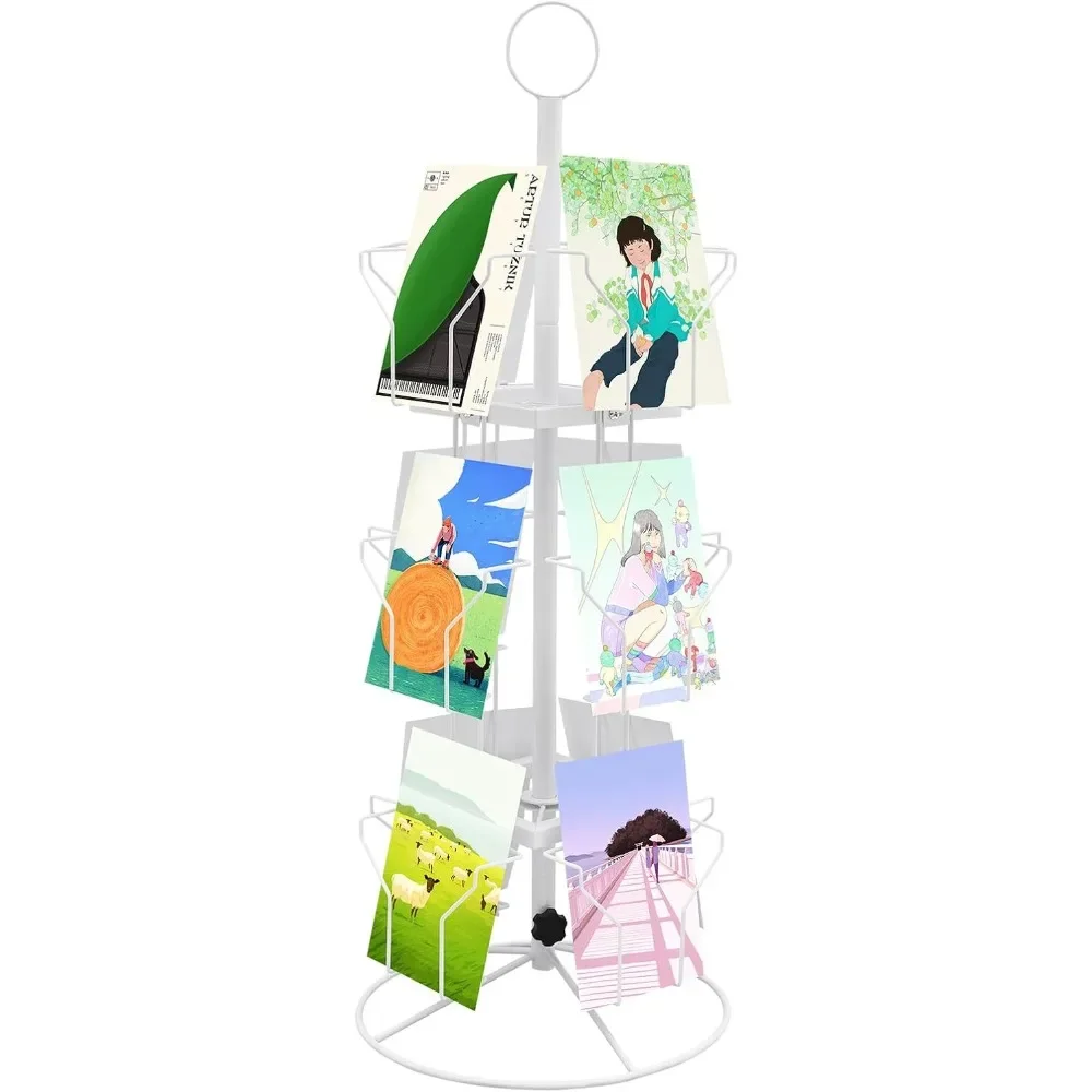 Rotating Greeting Card Rack 3 Tier Greeting Card Display Stand Card Display Stand Card Holder Stand (12 pockets-White)