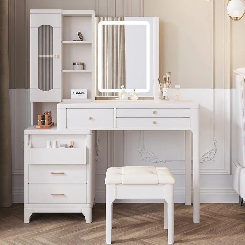 Aesthetic Modern Dresser Drawers Bedroom Waterprrof Nordic Led Mirror Makeup Table Storage Women Mesa De Maquillaje Furniture