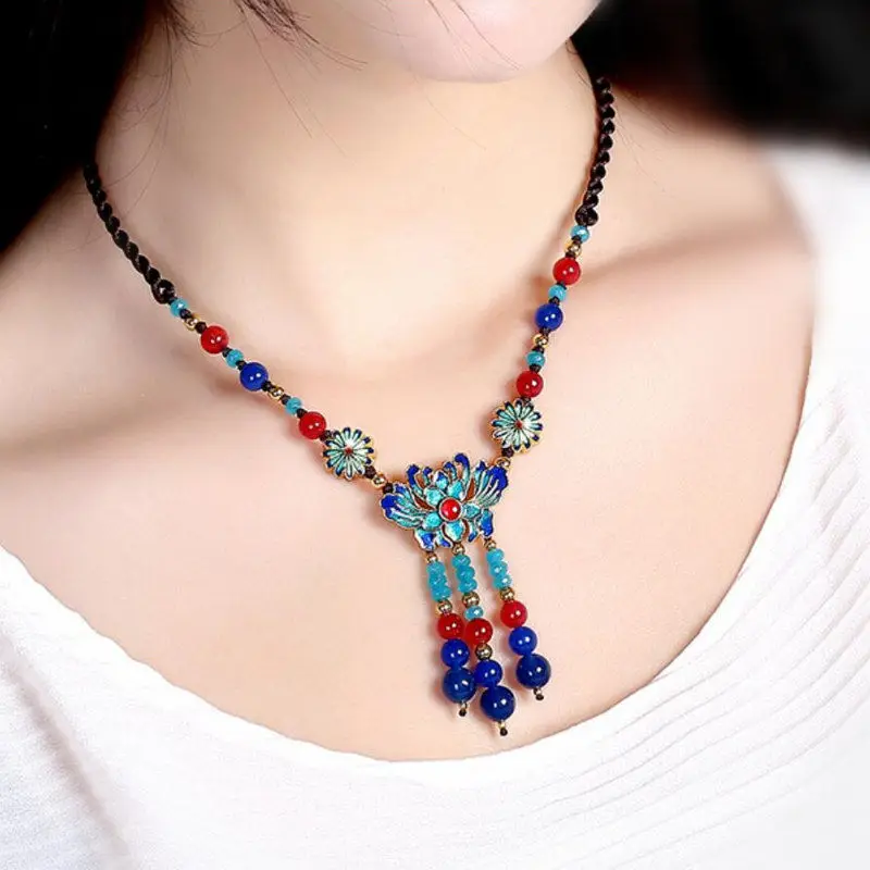 Cloisonne Collarbone Women's Short Court Chinese Neck Chain Versatile Handmade Forest Style Harajuku Necklace