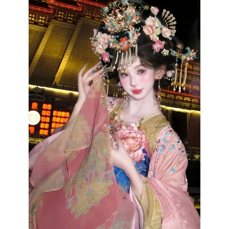 New Chinese-style Han elements Tang-made Hanfu, straight-neck chest-length dress, concubine style super fairy women's clothing
