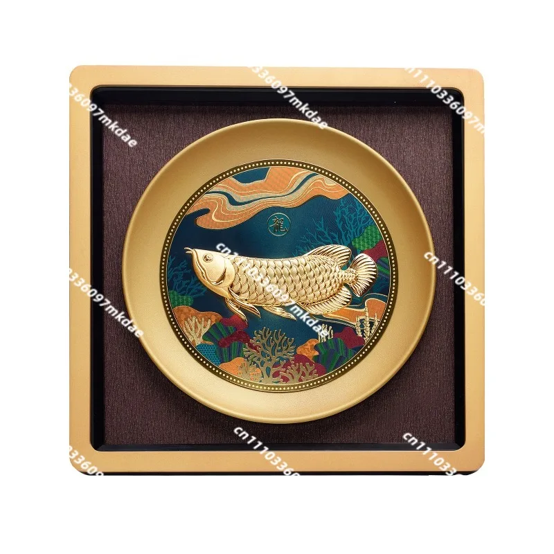 Golden arowana ornament lucky gold foil painting, housewarming new home moving living room office company opening gift