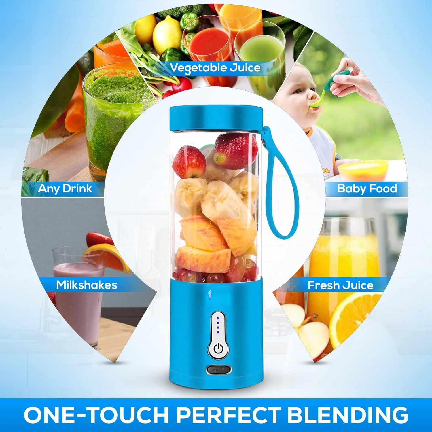Portable Blender for Shakes and Smoothies (530ml) -  Personal Mini Blender Smoothie Juicer Cup with 4000mAh Rechargeable Battery