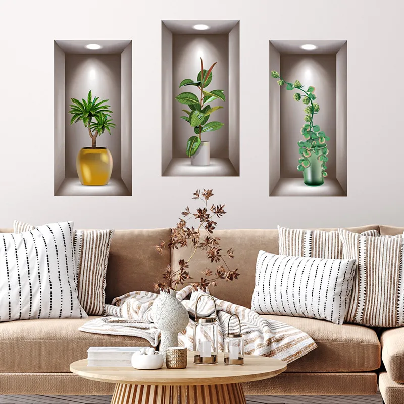 

Vase Wall Stickers Flower Decal DIY Rose Floral Green Plants Potted Art Pictures Self Adhesive Sticky Decorative Removable