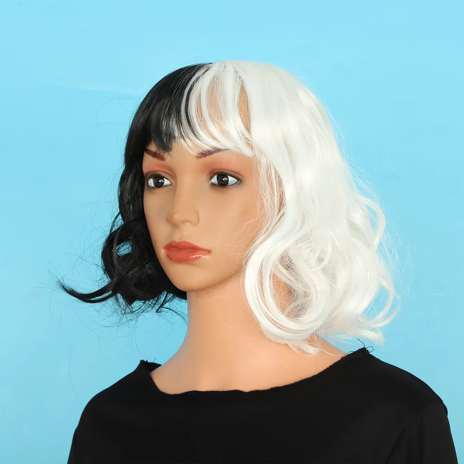 Perruque de Cosplay d'Halloween Sexy Elin pour Femme, Accessoire de Costume Gothique Blanc et Noir, Festival de Musique, Spectacle de Carnaval, Tenue de Scène