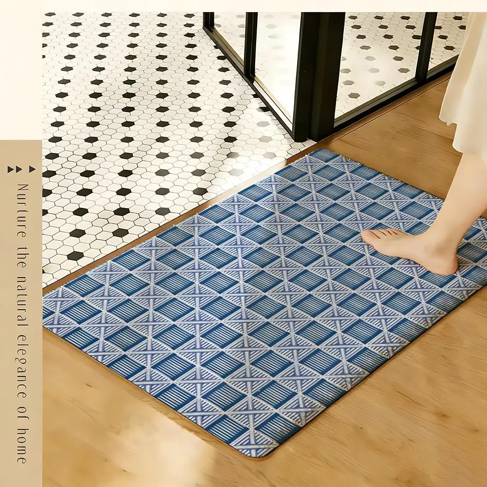 Cross Geometric Lines Floor Mat Soft Flannel Rug Non-Slip Absorbent Mat for Bathroom Bedroom Home Decor