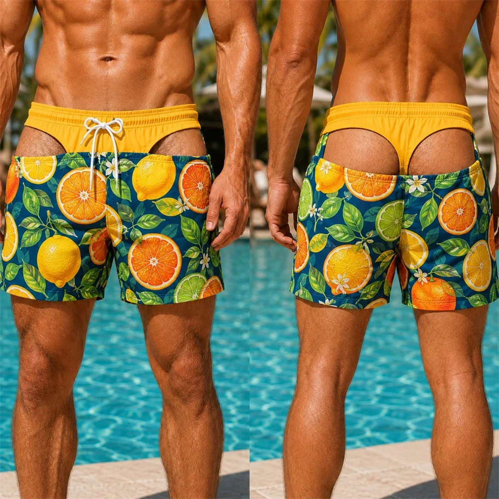 Unisex Funny Fake Thong Print Beach Shorts Drawstring Quick Dry Summer Tropical Hawaiian Lightweight Novelty Vacation Gag Prime