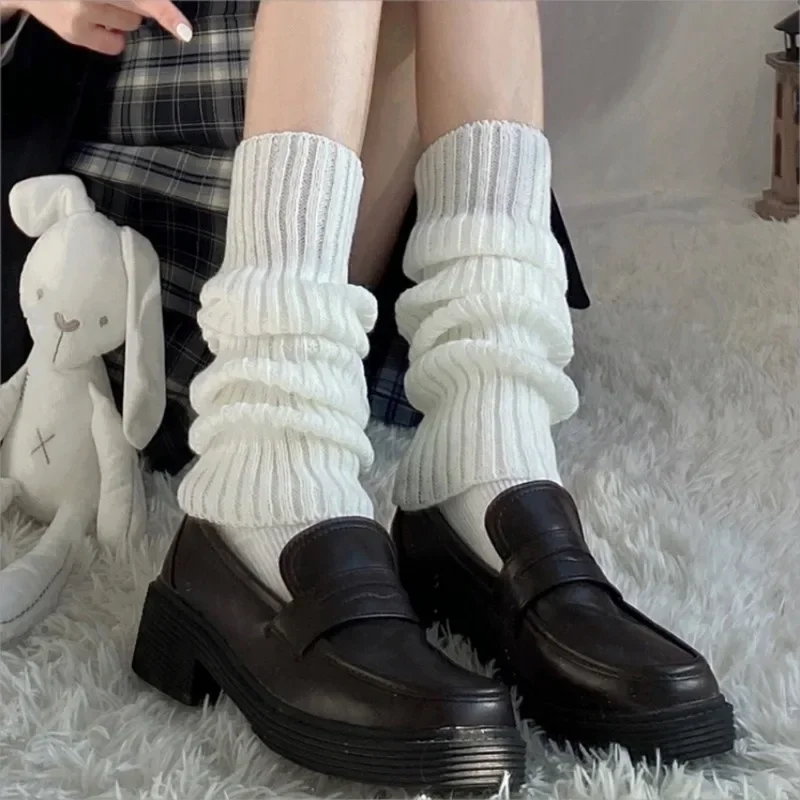 Y2K Winter Leg Warmers Women Girls Solid Color Wool Knitted Long Sock Soft Comfortable Warm Cotton Stockings Fashion Accessories