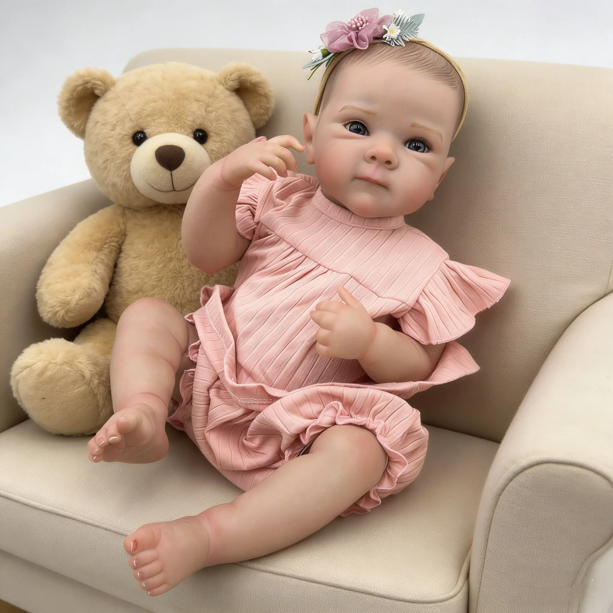 Lifelike Newborn Reborn Doll Full Vinyl Girl Body 18inch Bettie Multiple Layers Painting 3D Skin With Hand Drawn Hair