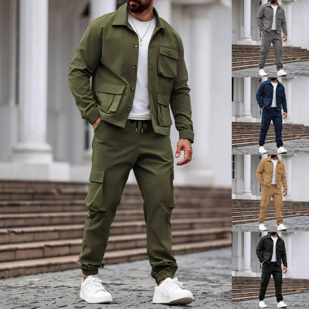 Men's Windproof Military Tactical Suit Casual Outdoor Sports Set Multi-Pocket Heavy-Duty Workwear Two-Piece Spring-Autumn