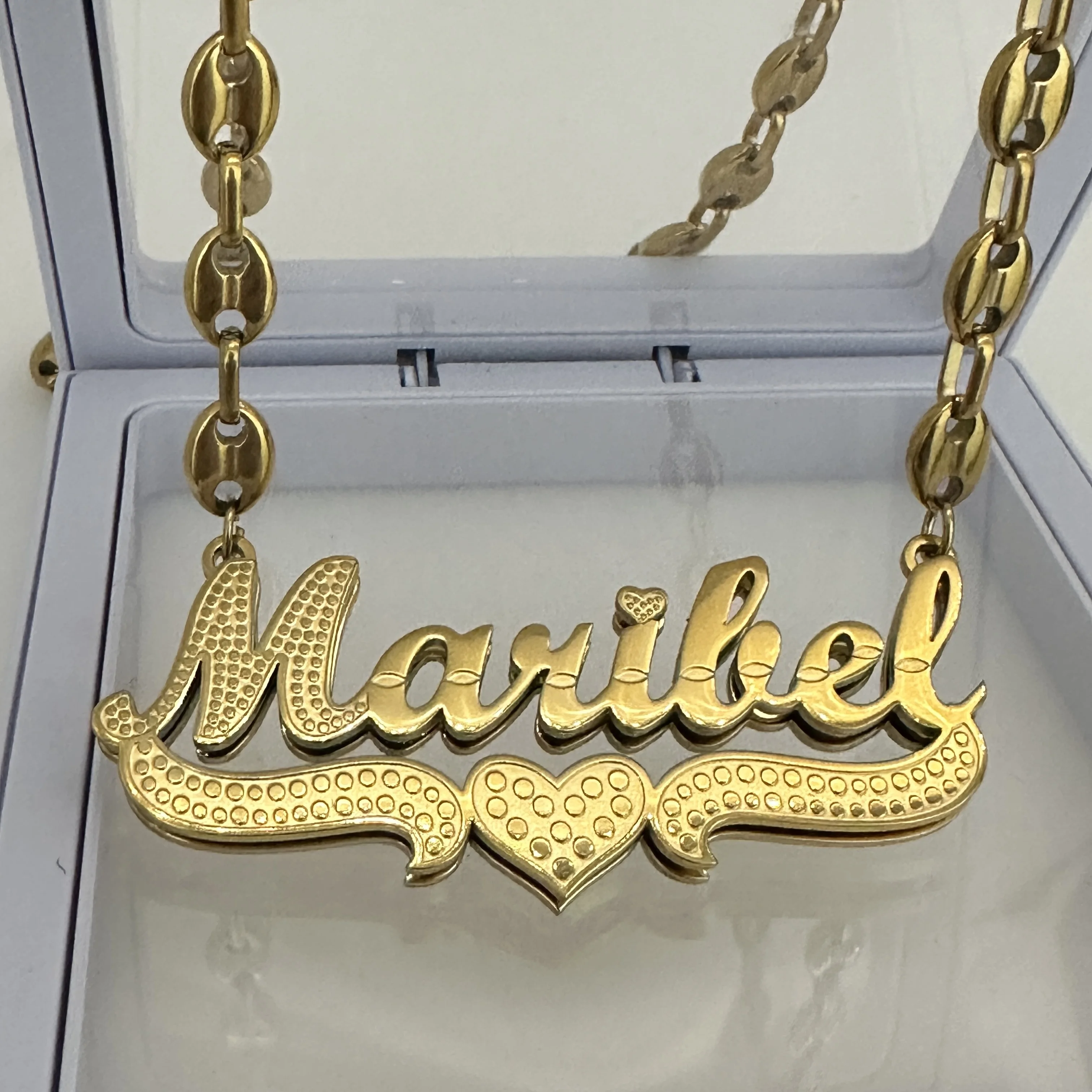 

Custom Stainless Steel 3D Nameplate Pendants Necklace with Coffee Bean Link Chains Stainless Steel Jewelry Gifts For Women