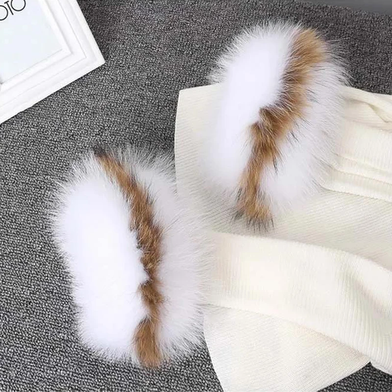 100% ريال فوكس الفراء الأصفاد الشتاء معصمه الدفء الأكمام تزيين المرأة المعصم الذراع أدفأ سوار حقيقي قفازات الثعلب الطبيعي #6