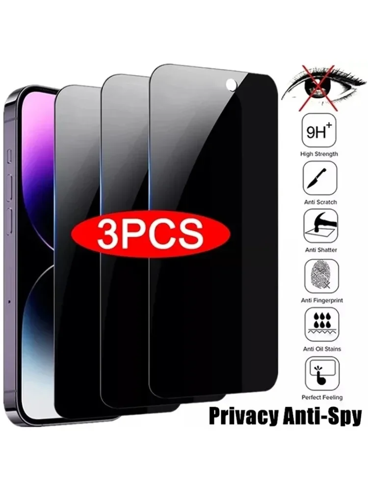 3Pcs Privacy Screen Protector For iPhone 17 16 15 14 13 11 12 Pro Max Mini Plus Anti-spy Protective 
