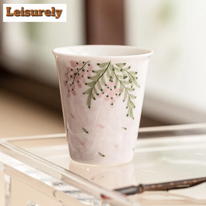 2pc/set Hand Drawn Wisteria Flower Ceramic Teacup Gathering Fragrance Cup Smelling Mug Tasting Master Cup Women's Tea Set 40ml