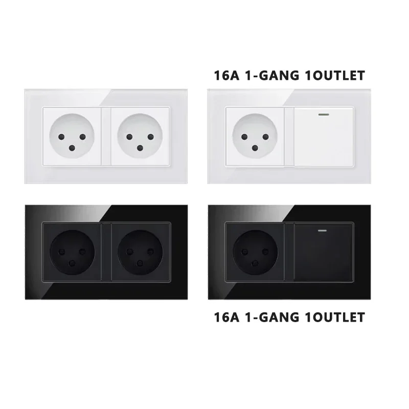 Israel Wall Power Socket 1 2 Outlets 16A 2000W 86 146mm Power Israelites Plug Home Glass PC Panel Black White Office Socket