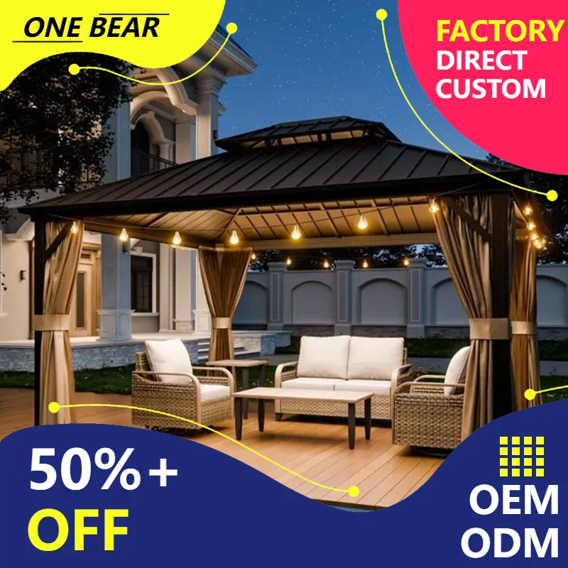 Any Size Custom Reinforced Garden Gazebo Retractable Canopy Aluminum Anti Aging All Season UV Block Yard Family Relax Sunshade