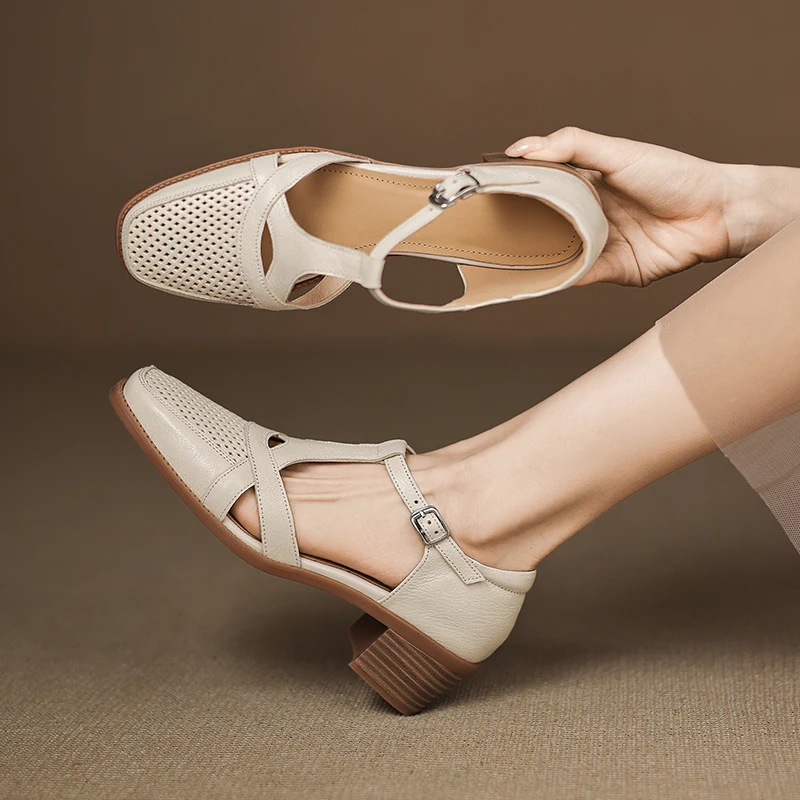 2026 new summer women sandals natural leather 22-26.5cm sheepskin+cowhide+pigskin cross-strap ankle-buckle women shoes fashion
