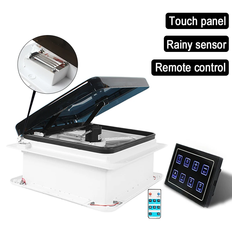 

TYTXRV Аксессуары для караванов 12 В 16 дюймов Вентиляционное отверстие для крыши автофургона со светодиодной подсветкой и датчиком дождя Электрический вытяжной вентилятор для каравана с белой рамой