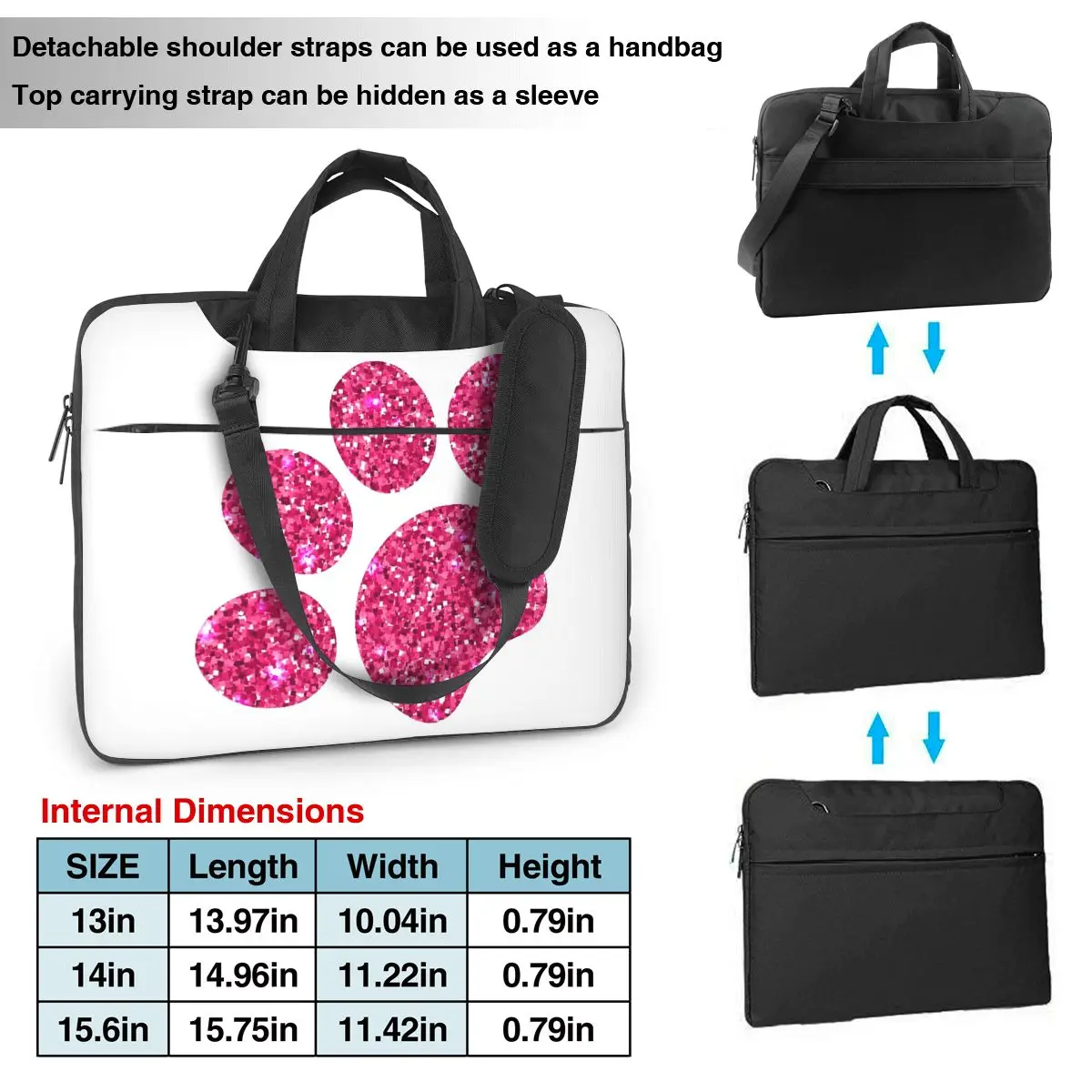 Fuchsia Pink Cat Paw Laptop Bag Protective Case Computer Bag 13 14 15.6 Inch Crossbody Laptop Pouch For Macbook Pro Air