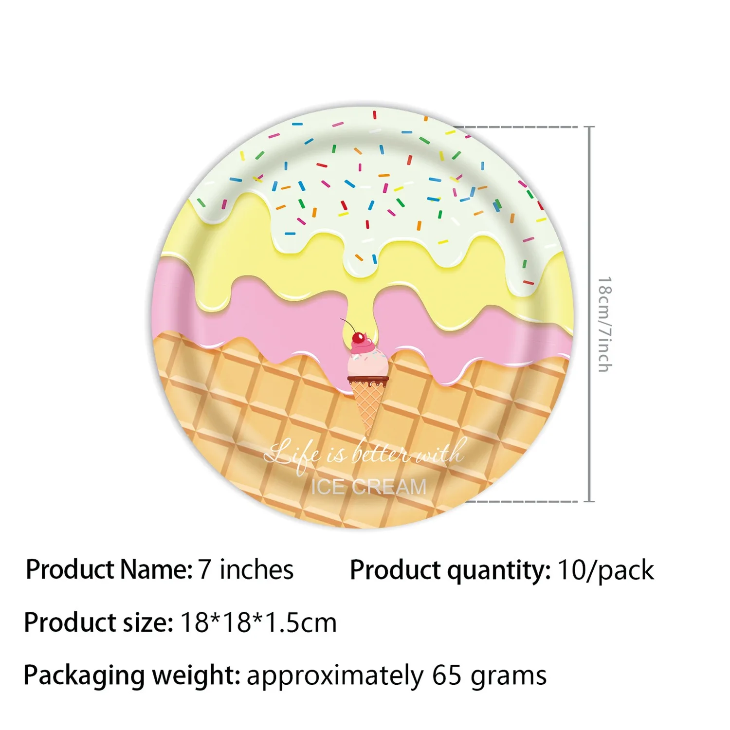 Ice Cream Theme Disposable Birthday Party Set Including Tableware Plates Cups Paper Tablecloths and Party Banners for Decoration