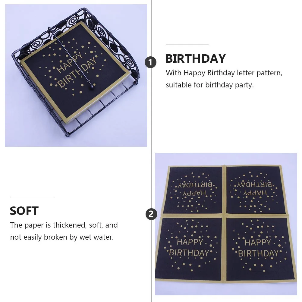 

1Set Birthday Party Napkins Letter Pattern Golden Black Thick Soft Odorless Eco-Friendly Birthday Party Napkin for Events