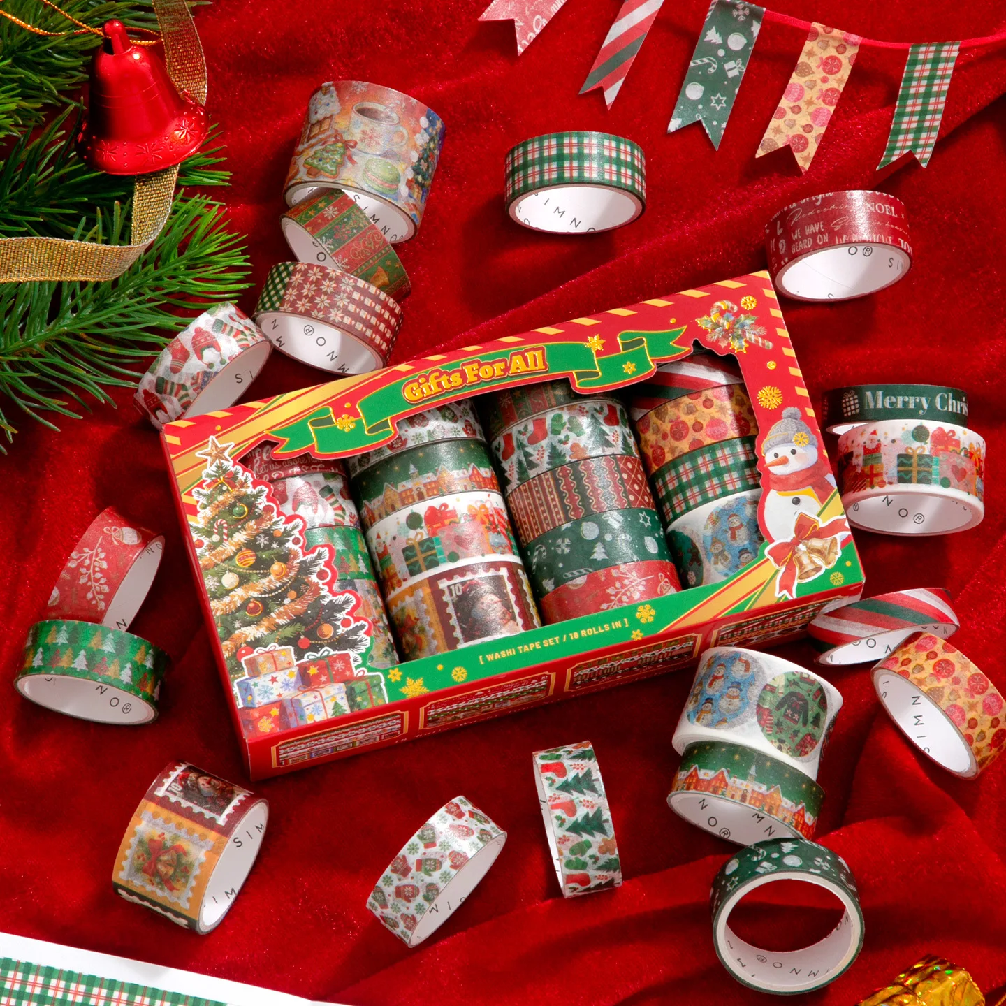 18 Rolls Christmas Washi Tape Santa Snowman Gnome Reindeer 2m/Roll for Crafts Gift Wrap Journaling Holiday DIY Christmas Decor