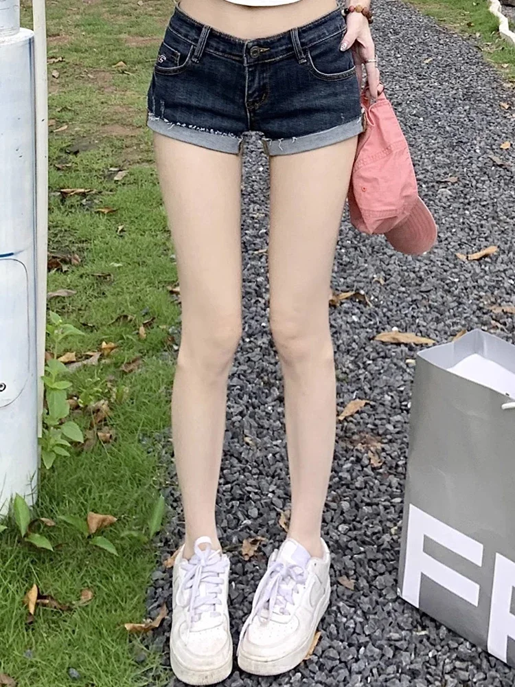 Summer New Women Low Waist Denim Shorts Pants Girls Korean Slim Fit Hot Pants Female Elastic Sexy Deep Blue Hip Wrapping Jeans