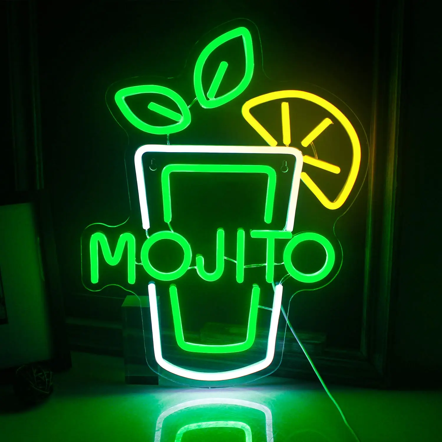 Custom Mojito Cocktail Neon Sign Bar Wall Art - Green LED Light for Pub, Man Cave, Home Bar, Restaurant Aesthetic Summer Decor