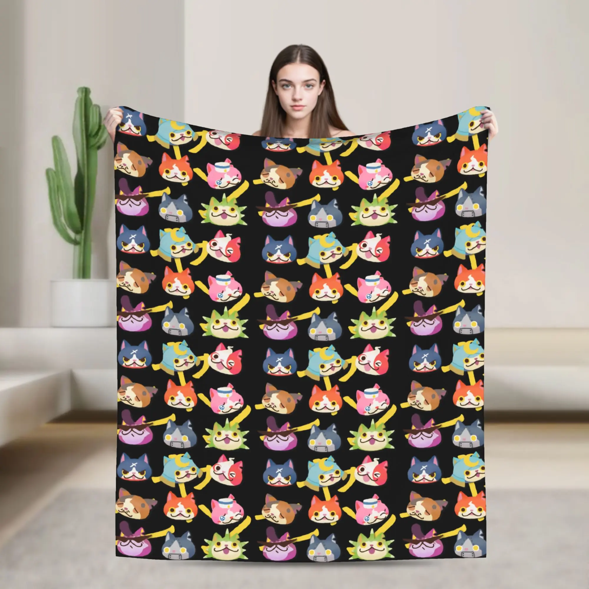 Yokai Watch Game Flannel Throw Blankets Jibanyan Robonyan Shogunyan Blankets for Bed Travel Super Soft Plush Thin Quilt