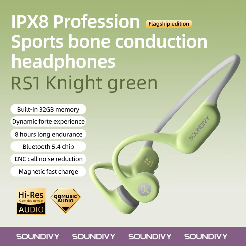 SOUNDIVY RS1 Open beengeleiding IPX8 waterdichte zwemoortelefoon 32 GB geheugen oorhangende oortelefoon