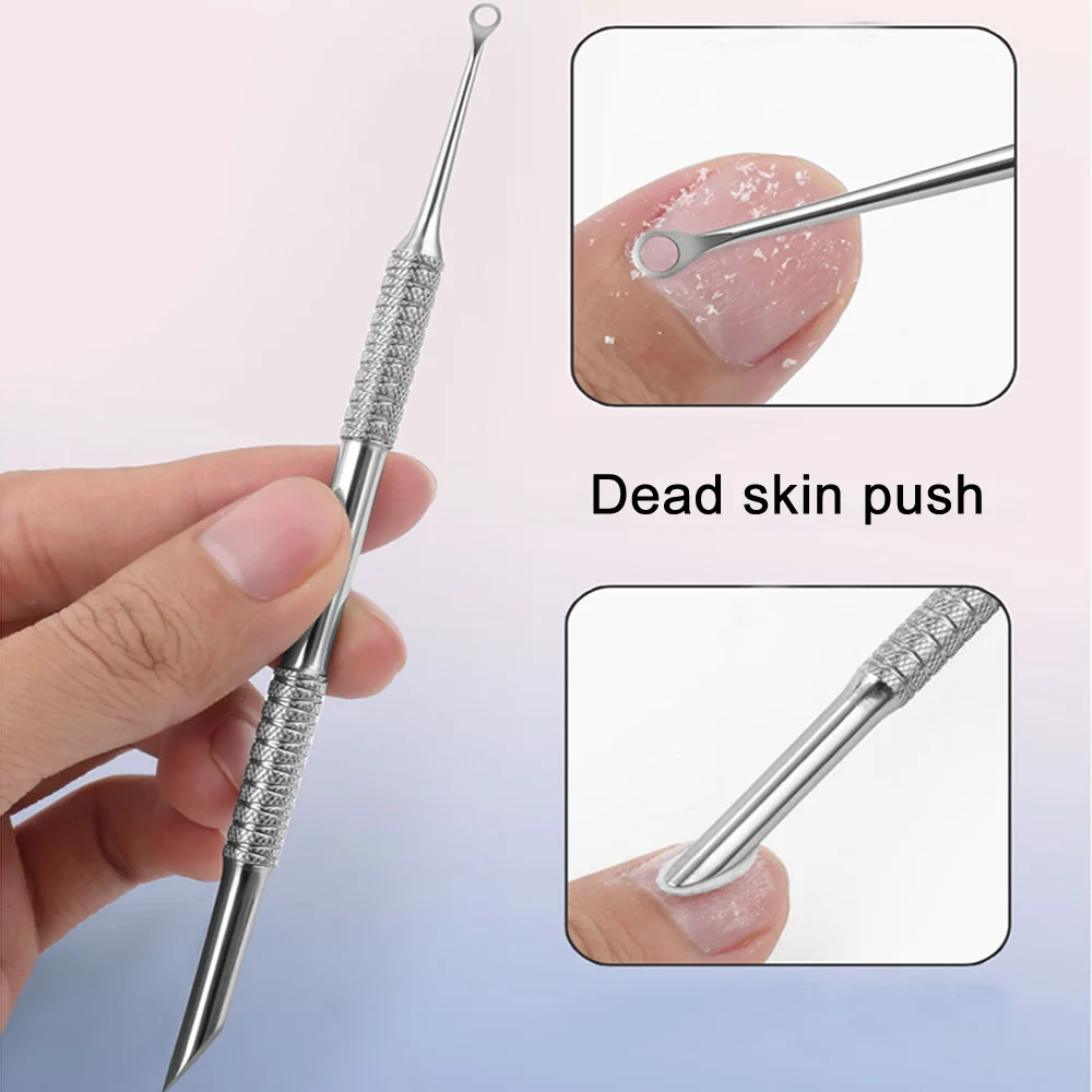 

2 шт./компл., русский двуглавый толкатель для дизайна ногтей, отшелушивающий скраб из нержавеющей стали, инструменты для чистки ногтей