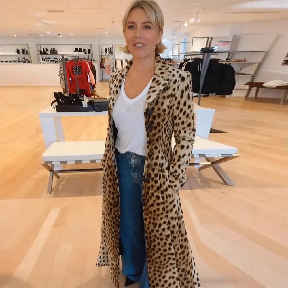 ليوبارد طباعة سترة عادية اضافية طويلة سترة واقية ربيع الخريف جديد المرأة دعوى طوق جيب سترة Manteau فام ملابس خارجية