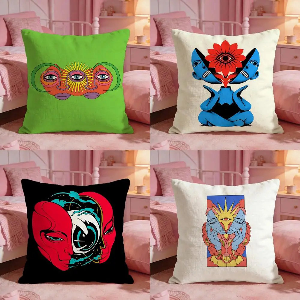 Trippy Weird MultiEye Street Cushion Cover Premium Comfort Reversible Pillow Cove -Two in One Design for Any Room & Car Interior
