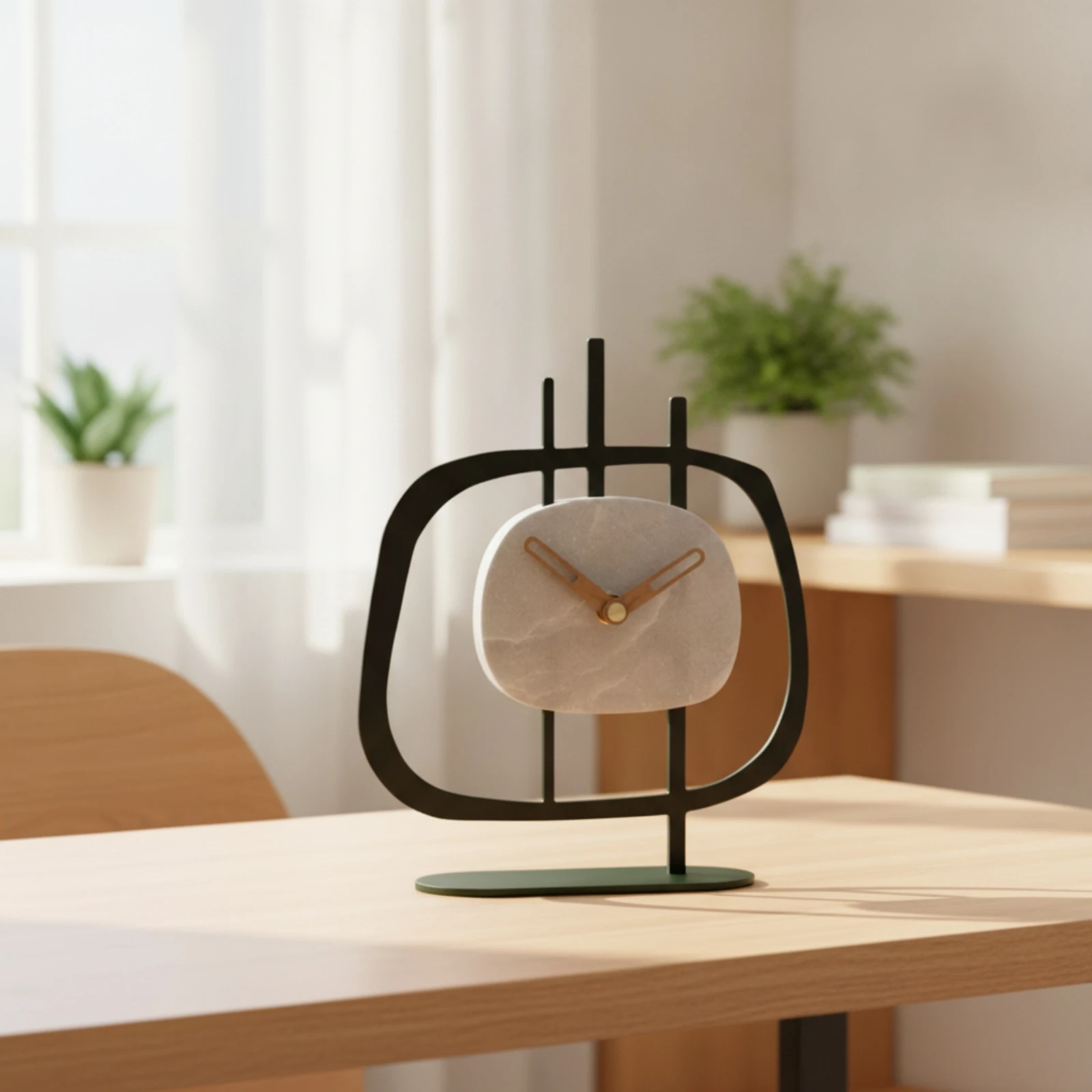Decorative Table Clock Minimalist Clock with Metal Frame Compact Sturdy for Desk, Shelf