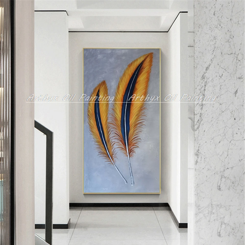 Arthyx Hand Painted Modern Abstract Feather Oil Paintings On Canvas,Wall Pictures Pop Art Poster For Living Room,Home Decoration