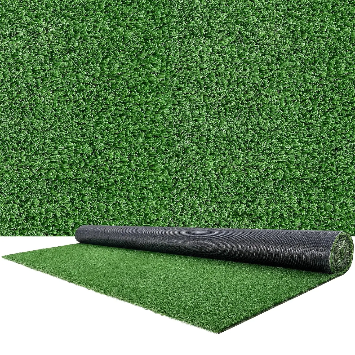 Artificial Grass, 12 x 7 ft Fake Grass Turf Rug, 0.6 in Pile Height Realistic Synthetic Lawn Carpet Roll Mat, Easy Clean Drainag