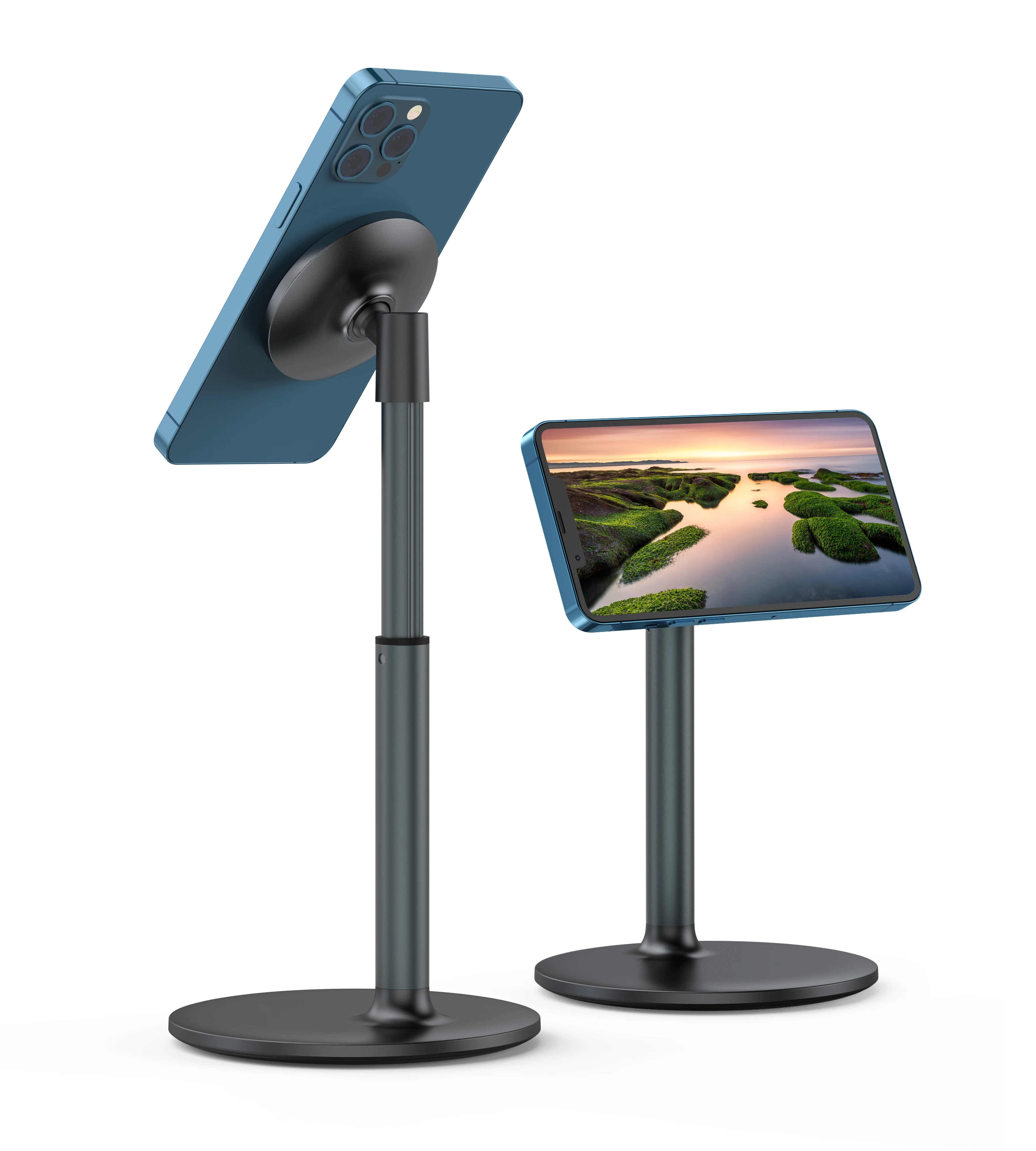 Magnetic Desk Phone Stand for iPhone16 15 14 13/12 - Phone Holder Dock with 360°Rotation, Height&Tilt Adjustable for Office/Home