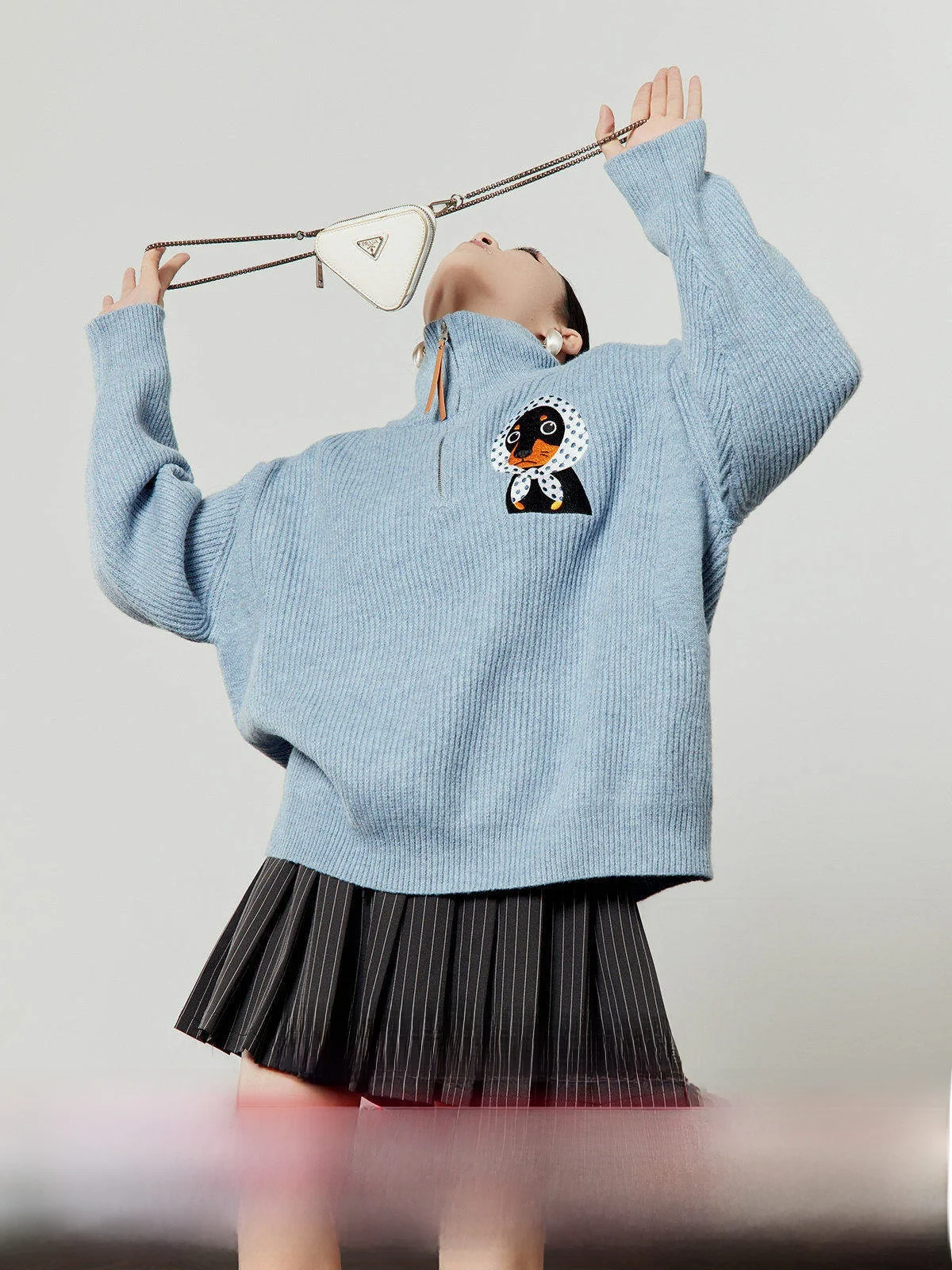 

Blue Embroidered Pet Themed Sweater Women's Spring 2026 New Sle Knitted Top Sweet Sle Stand Collar Thiened Long Sve