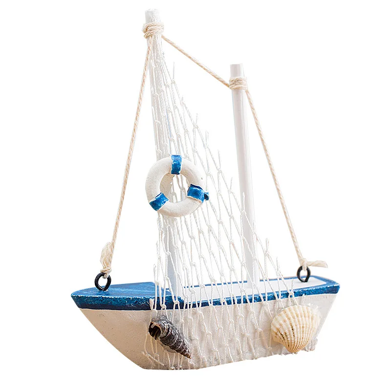 Handmade estilo mediterrâneo veleiro modelo brinquedo, decoração para casa ornamentos, barco criativo, 14cm