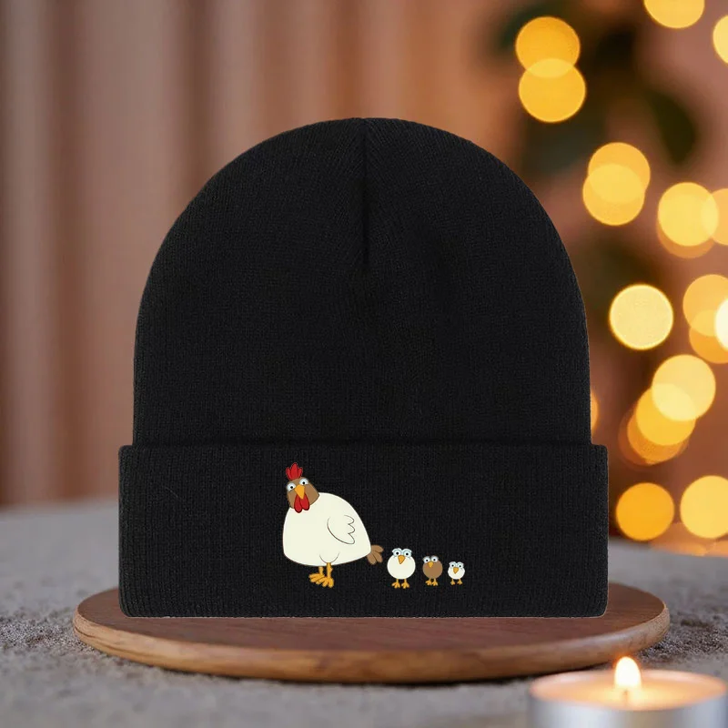 Chicken Flock Cartoon Print Beanie Cute Whimsical Knit Hat for Men Women Winter Warm Ear Protection Casual Beanie