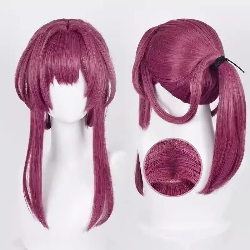 1 buah wig rambut lurus berantakan warna burgundy untuk permainan Star Rail, wig cosplay Kafka