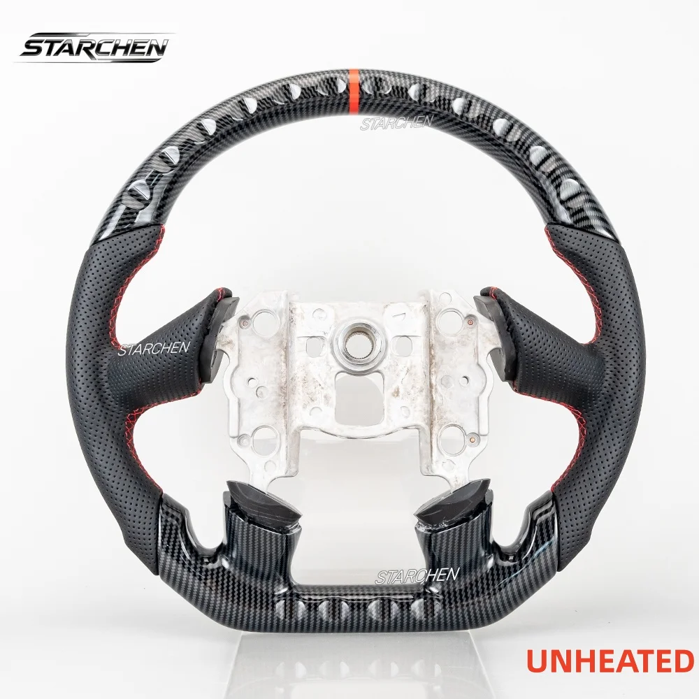 Hydro-Dip Carbon Fiber Steering Wheel For Chevy Corvette C6 4 Spoke 2005 Non-Heated with Perforated Leather Grips Red Stripe and Stitching(C6 4 SPOKE 2005 ONLY) - view 8